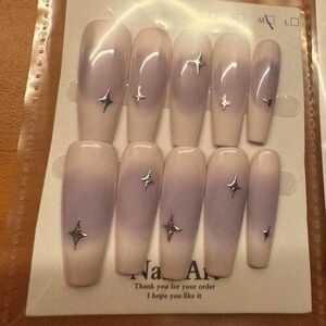 "Starlight Fade" Press-On Nail Set – Lavender Ombre & Silver Star‎